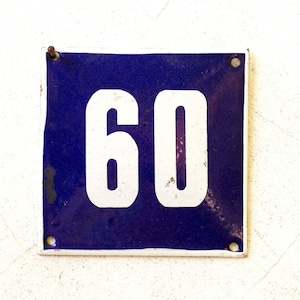 Vintage enamel house number, Rusted Number Sixty 60 House Number, Lucky Number, Navy Blue Plate Industrial Home Decor Enamel Metal Plate