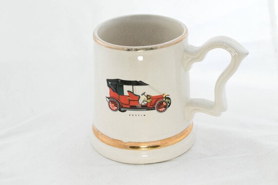 Vintage Porcelain Beer Mug, 24 Carat Gold Plated Mug, Prince WIlliam Austin Car Mug, Collectable Bar Ware, Metal Home Decor, Christmas Gift