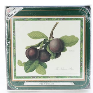 Vintage Set of 4 Coasters, Plum Floral Coasters, Brand new, Never used, Table coasters, Collectable Bar Ware, Home Decor, Christmas Gift