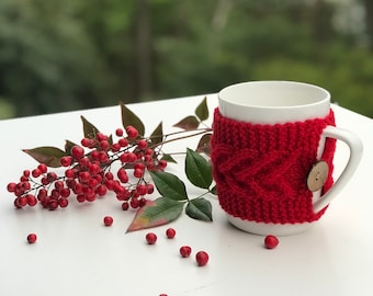 Wool Cable Knit Coffee Cozy, Handmade Mug Warmer