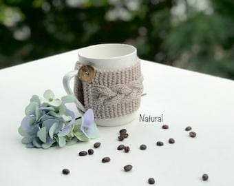 Wool Knitted Coffee Mug Cozy: Cable Knit Sleeve