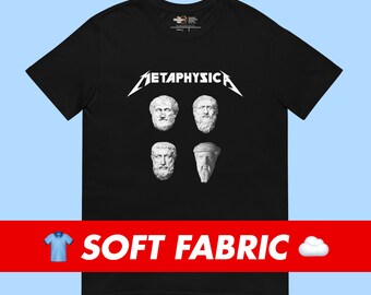 Metaphysica Heavy Metal T-Shirt with Plato, Aristotle, Parmenides and Pythagoras for Philosophy Teacher Students Philosophers Gift Idea