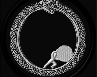 Sisyphus in Ouroboros Snake - Embroidered Patch 3 inches / 7.5 cm diameter