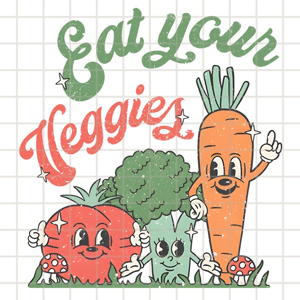 Eat Your Veggies Retro GraphicPNG,  Vegan PNG,  Farmers Market Vegetable PNG- Digital Download