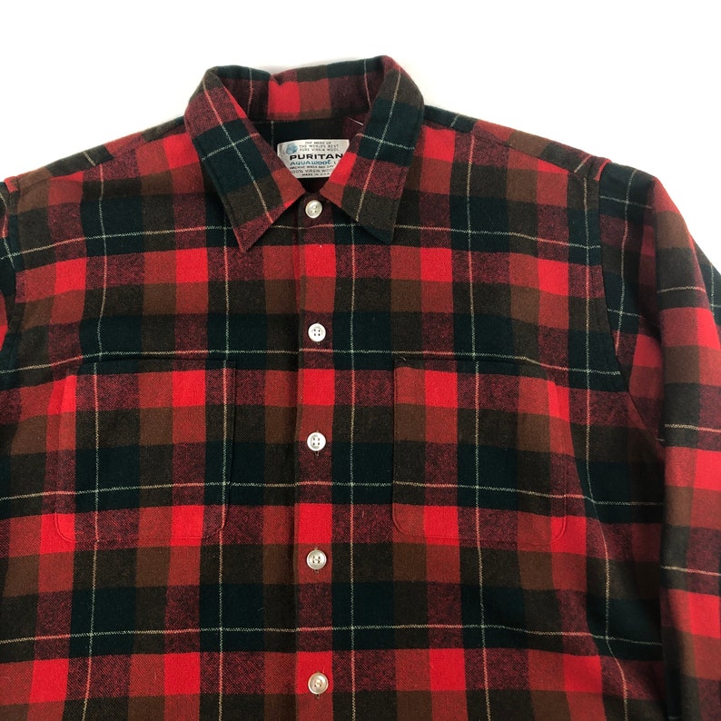 1970s Puritan Aqua Wool Button Up Shirt Size LXL