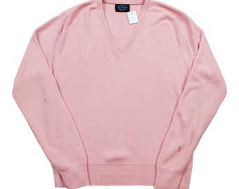 1980s/1990s Jantzen Orlon Acrylic Knit V-Neck Pink Sweater Made in USA Size M