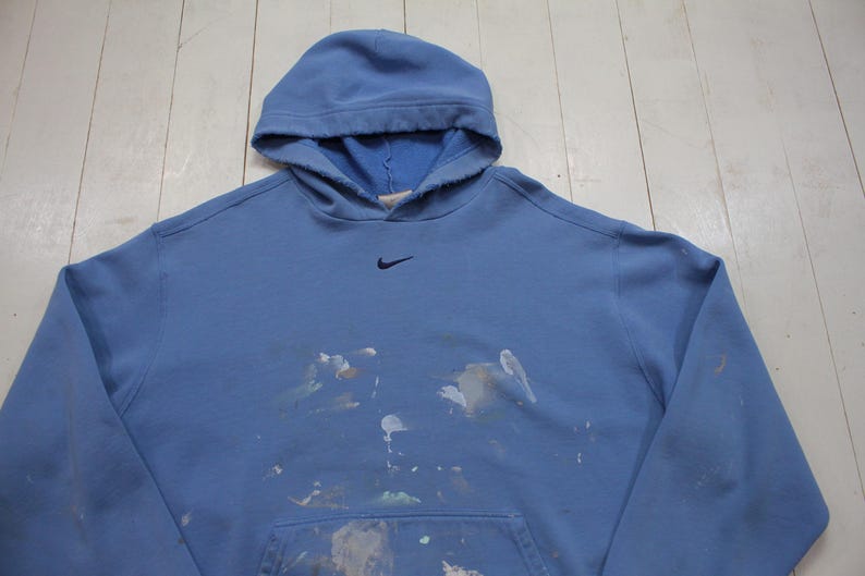 2000s Y2K Nike Mid Check Center Swoosh Distressed Painters Hoodie