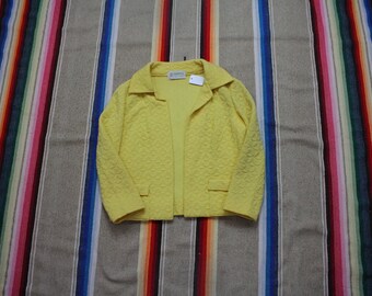 1980s Kimberly Cropped Yellow Textured Wool Blazer Jacket Made in USA Women's Size M