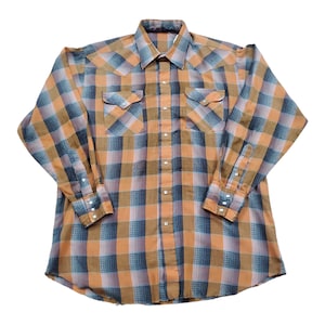 MWG WESTERN CRAFT Cowboy Pearl Snap Western Shirt Mens Size XL Blue Plaid  VTG
