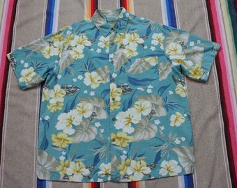 2000s Carribean Silk Blend Shortsleeve Tropical Print Hawaiian Shirt Size L/XL