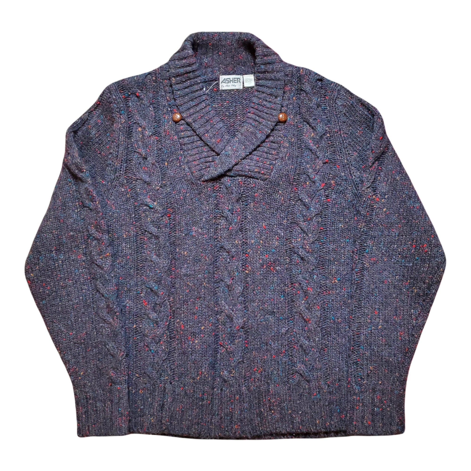 1980s Asher by Allen Solly Shawl Collar Wool Sweater Size S/M