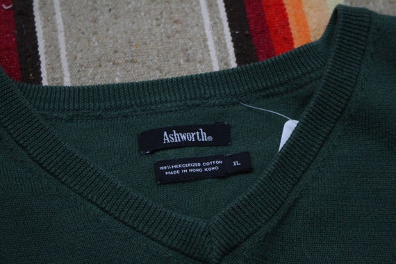 1980s/1990s Ashworth Green V-Neck Cotton Knit Swe… - image 3