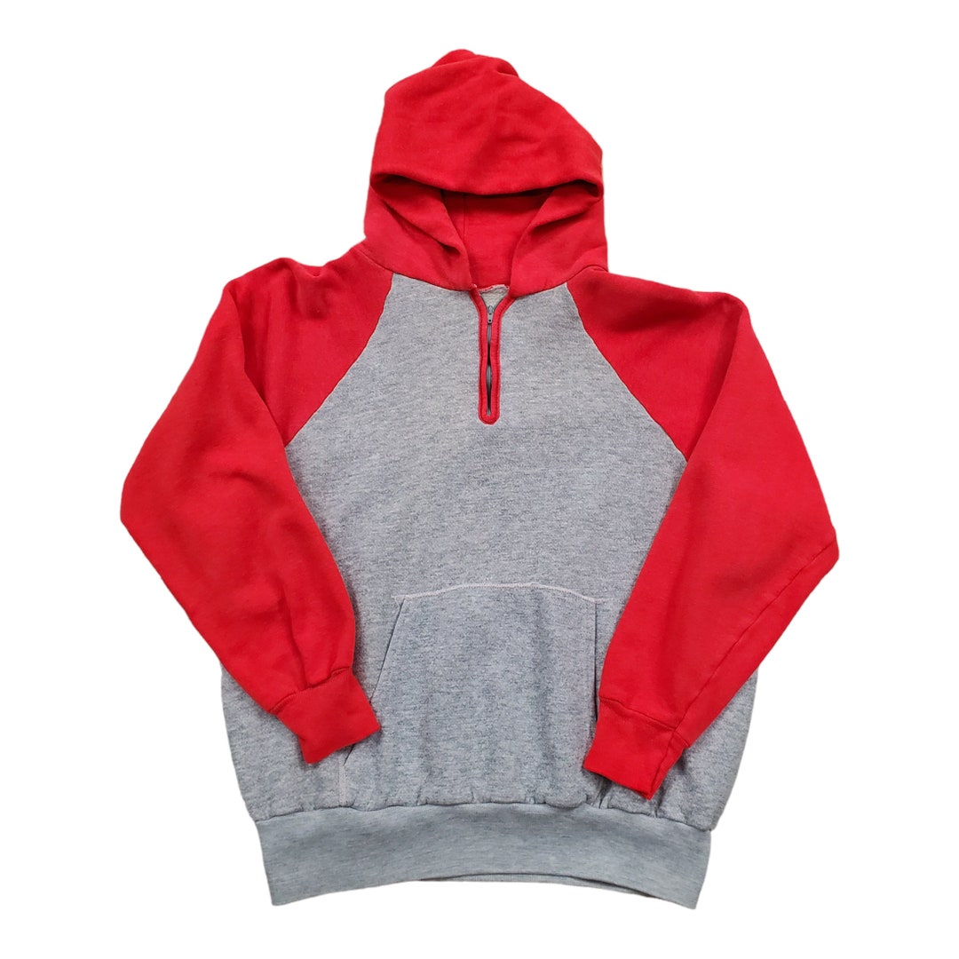 1980s Pannill 1/4 Zip Two Tone Raglan Hoodie Sweatshirt Made
