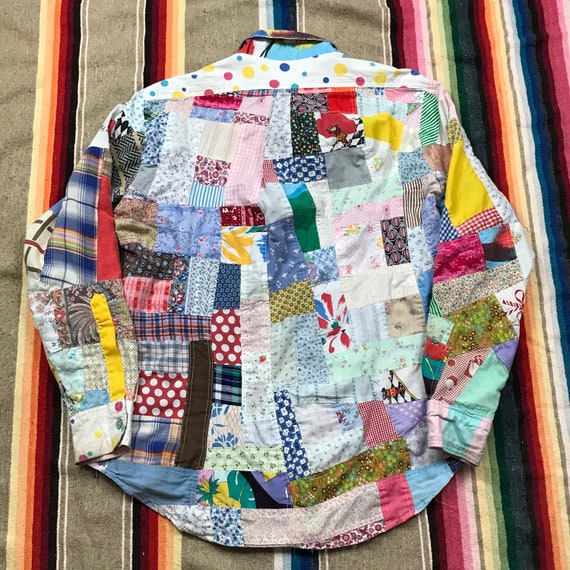 1970s/1980s Quilt Scraps Patchwork Button Up Shirt Si… - Gem