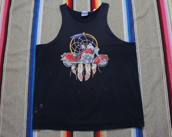 1990s Indian Motorcycles Dream Catcher Friday the 13th Port Dover Tank Top T-Shirt Made in Canada Size XL
