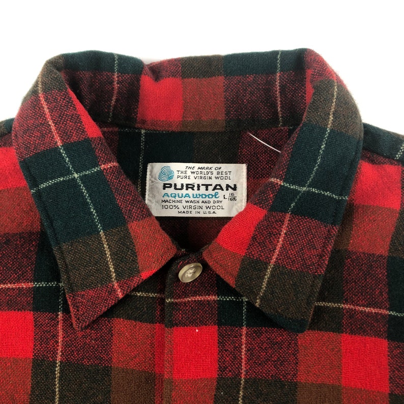 1970s Puritan Aqua Wool Button Up Shirt Size LXL