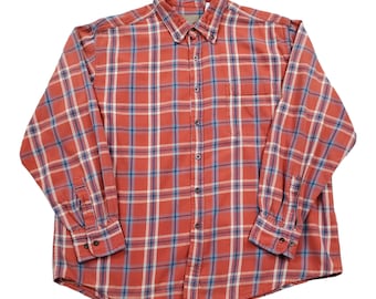 2000s Faded Orange Plaid Button Down Flannel Shirt Size L/XL