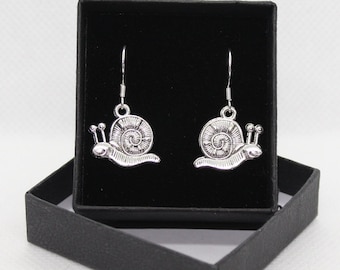 Snail Earrings: Sterling Silver Hooks, Tibetan Silver Charms