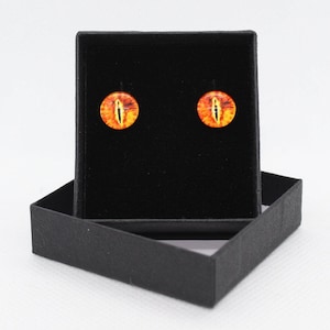 Orange slit Eye / dragon cat - Surgical Steel stud earrings with glass cabochon