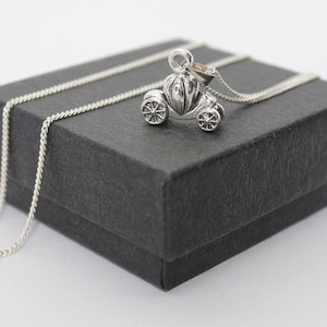 Pumpkin Coach / Cinderella Fairy tale Princess - Sterling Silver curb chain necklace with Tibetan Silver pendant
