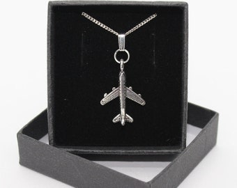 Jet Aeroplane / plane flying - Sterling Silver curb chain necklace with Tibetan Silver pendant
