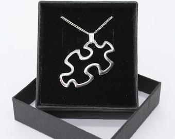 Jigsaw Puzzle - Sterling Silver curb chain necklace with Tibetan Silver pendant charm