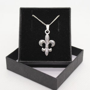 Fleur De Lis (Double sided) / Flower France French Lily - Sterling Silver curb chain necklace with Tibetan Silver pendant