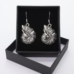 Nautilus Shell - Sterling Silver fish hook dangle & drop earrings with Tibetan silver
