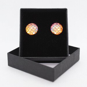 Dragon / Mermaid scale - Orange - Resin Cabochon with Surgical steel stud earrings