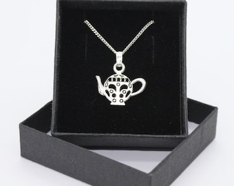 Ornate Teapot - Sterling Silver curb chain necklace with Tibetan Silver pendant charm