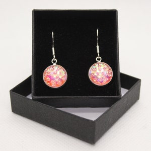 Pink - Festival Summer Beach Party - Sterling Silver fish hook dangle & drop earrings with Resin Druzy effect Cabochon