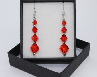 Hyacinth / orange - Graduated Bicone drop earrings made with Sterling Silver and Finest Quality European Crystals