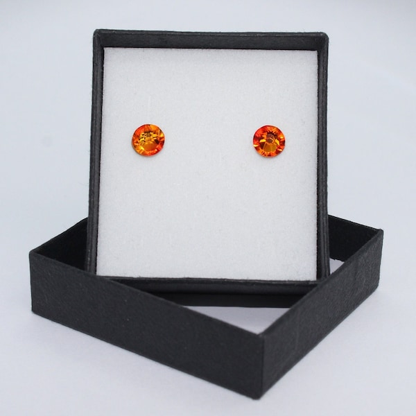 Fire Opal / orange red fiery fire - Crystal Flat Back stud earrings made with Sterling Silver and Finest Quality European Crystals