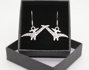 Pterodactyl / Dinosaur Dino - Sterling Silver fish hooks with Tibetan silver drop earrings