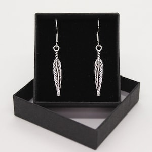 Feather / feathers - Sterling Silver fish hook dangle & drop earrings with Tibetan silver