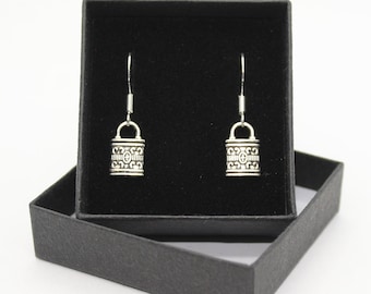 Candado - Pendientes colgantes de plata de ley con forma de anzuelo y dije de plata tibetana