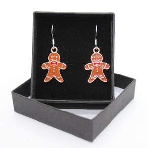 Gingerbread Person Dangle Earrings: Sterling Silver Hooks, Gold Enamel