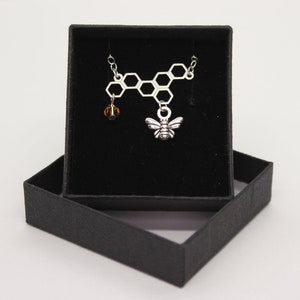 Sterling Silver Honeycomb Honey Pendant and Sterling Silver chain with Tibetan Silver Bee charm and crystal bead / Bumble Bee / HoneyBee