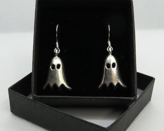 Ghost / ghoul spooky Halloween - Sterling Silver fish hook dangle & drop earrings with Tibetan silver