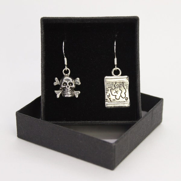 Pirate Treasure - Mismatched Sterling Silver fish hook dangle & drop earrings with Tibetan silver