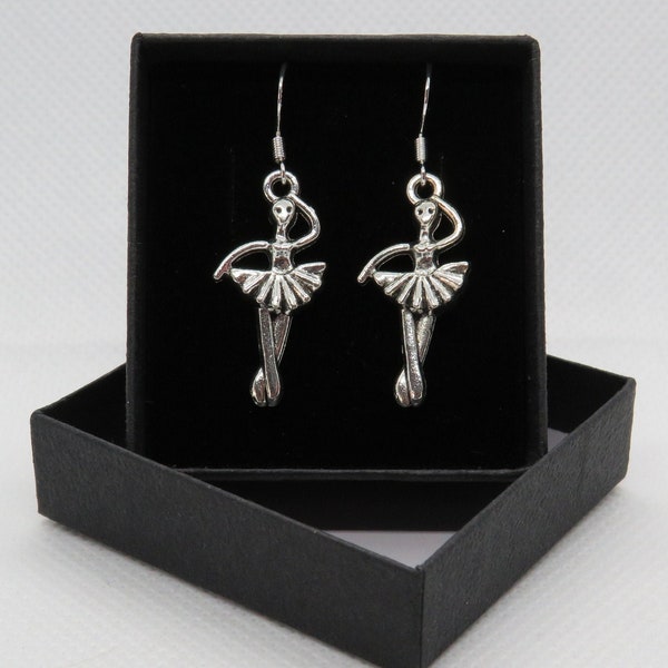Ballerina / dancer ballet - Sterling Silver fish hook dangle & drop earrings with Tibetan silver charm