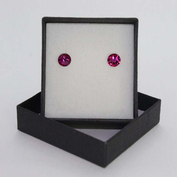 Fuschia / magenta - Boucles d'oreilles à clous Crystal Flat Back fabriquées avec de l'argent sterling et des cristaux européens de la plus haute qualité