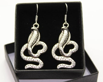 Cobra Snake - Sterling Silver fish hook dangle & drop earrings with Tibetan silver charm