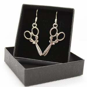 Ornate Scissors / dressmaking craft hair stylist - Sterling Silver fish hook dangle & drop earrings with Tibetan silver charm