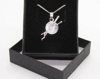 Ball of Wool / knitting / sewing bee - Sterling Silver curb chain necklace with Tibetan Silver pendant charm