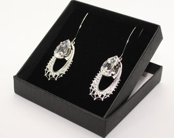 Filigree Wire Rhodium earrings with Finest Quality European Crystal - Pear design