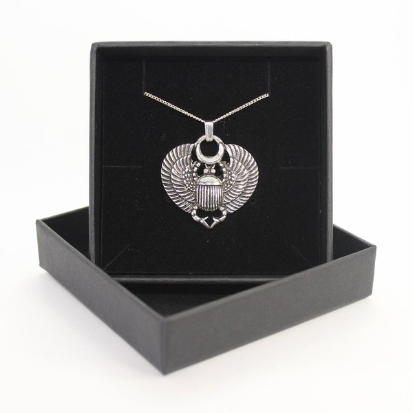 Amuleto de escarabajo egipcio - Collar de cadena de escarabajo de plata esterlina con colgante de plata tibetana