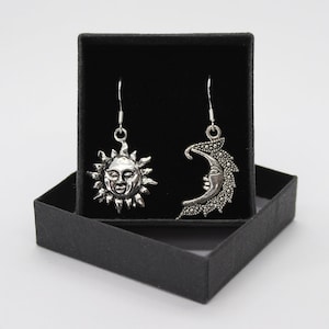 Moon and Sun - Mismatched Sterling Silver fish hook with Tibetan silver drop earrings