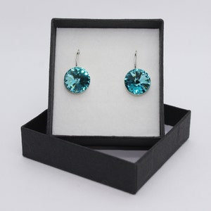 Aquamarine / blue - Wedding Prom Party - Sterling Silver Crystal Rivoli style drop earrings made with Finest Quality European Crystals