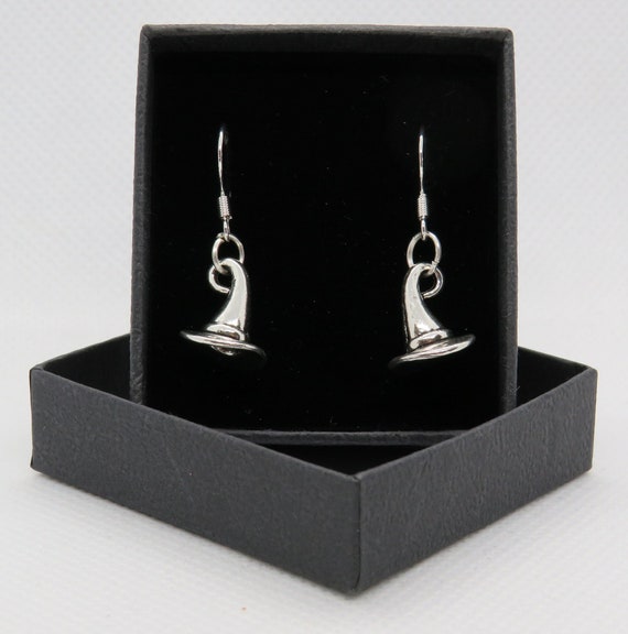 Witches Hat / Witch - Sterling Silver Fish Hook Dangle & Drop Earrings with Tibetan Silver